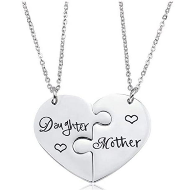 2Pcs/set Mom Mother Daughter Choker Love Heart Silver Pendant Chain Necklace